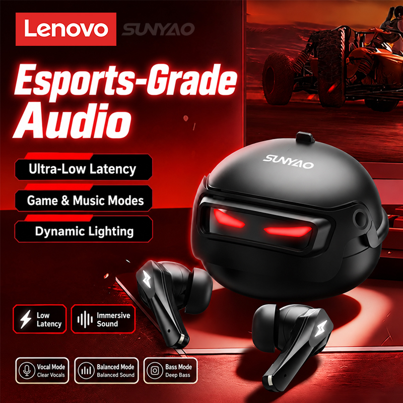 Noise Cancelling Headphone - Lenovo GT101 ゲーミングヘッドセット、ワイヤレスBluetooth 6.0、ゲームモード対応、低遅延、ノイズキャンセリング、eスポーツ用ヘッドホン、新品