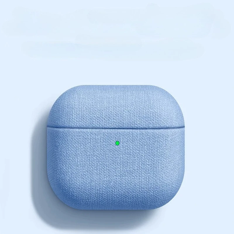 Headphone Case Hard - 無地の粗い織り柄の生地を使用した、AirPods 5用ハードケース。カラフルなカラビナ付き。Apple Airpods 5用。