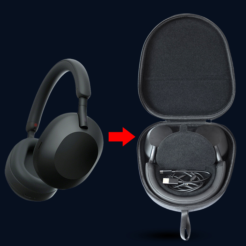 Headphone Case Hard - ソニー WH-1000XM5 ヘッドホン用、保護ハードケース、EVA製ハードキャリングケース、傷防止、落下防止、ハード収納ケース。